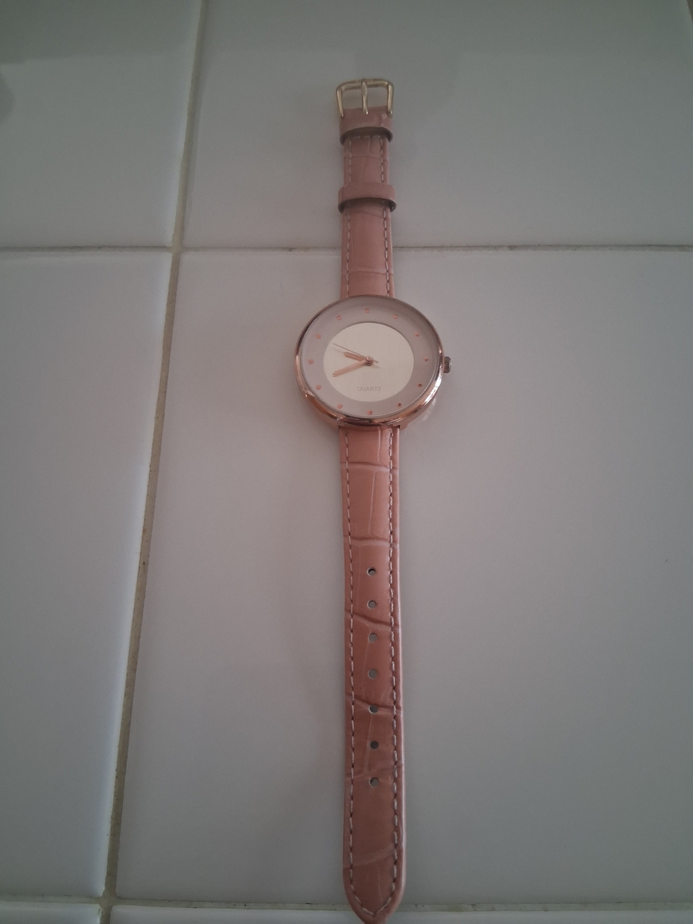 Women’s Pink Leather Strap Watch - Minimalist Style